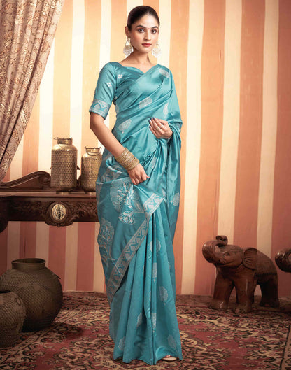 Sudathi Blue Woven Banarasi Silk Saree - PUSHMYCART