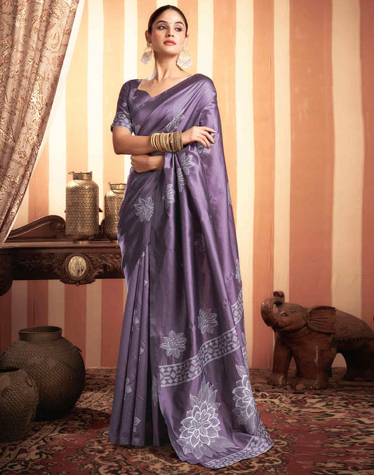 Sudathi Dusty Purple Woven Banarasi Silk Saree - PUSHMYCART