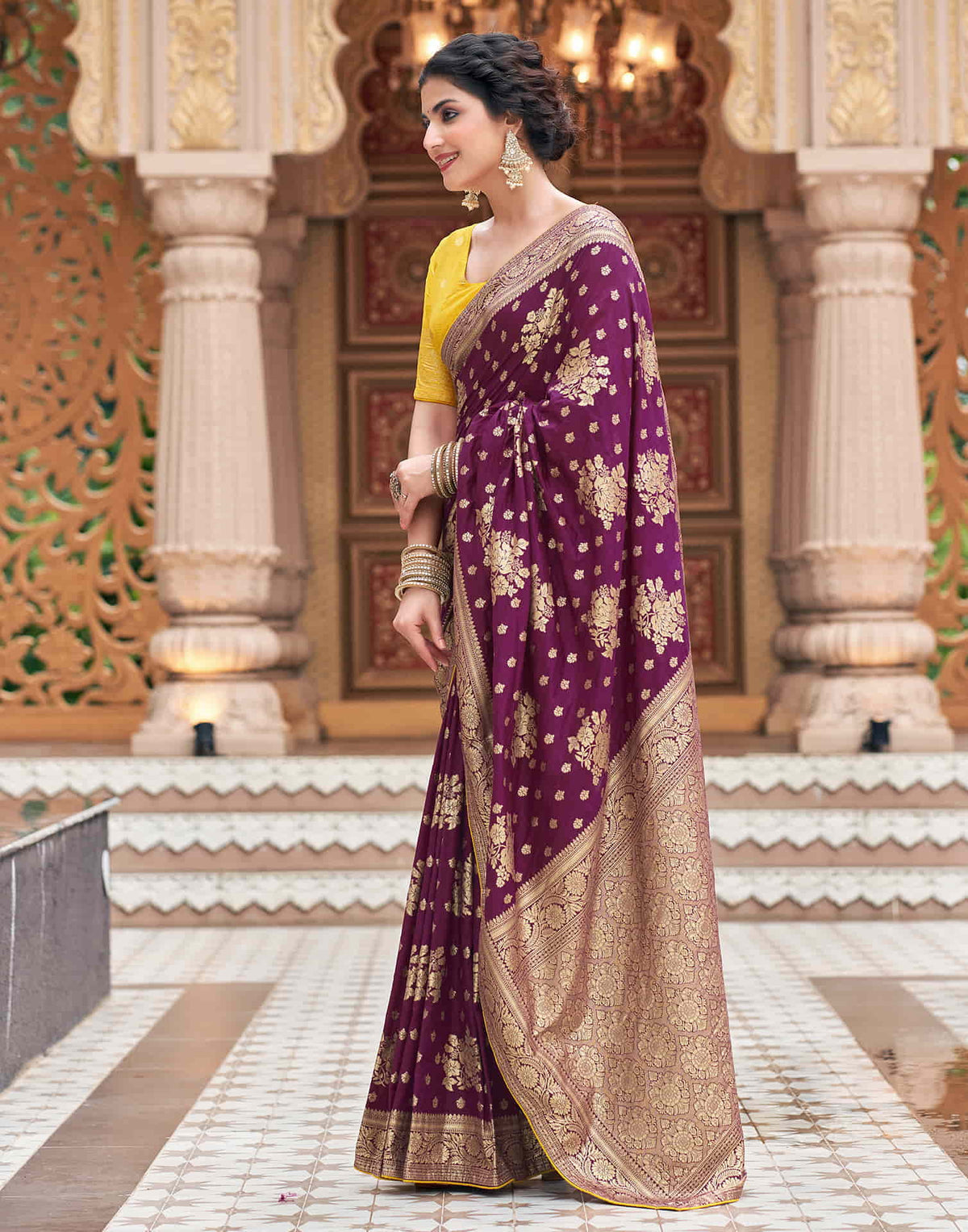 Sudathi Wine Woven Banarasi Silk Saree - PUSHMYCART
