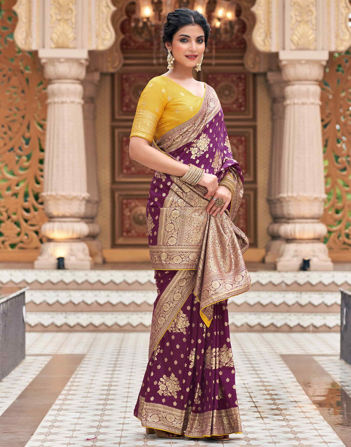 Sudathi Wine Woven Banarasi Silk Saree - PUSHMYCART