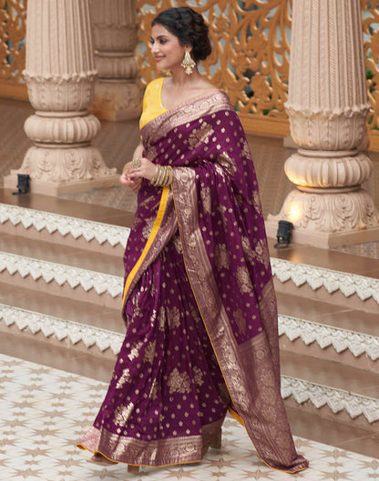 Sudathi Wine Woven Banarasi Silk Saree - PUSHMYCART