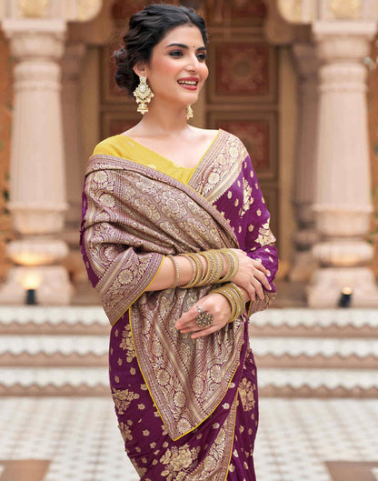 Sudathi Wine Woven Banarasi Silk Saree - PUSHMYCART