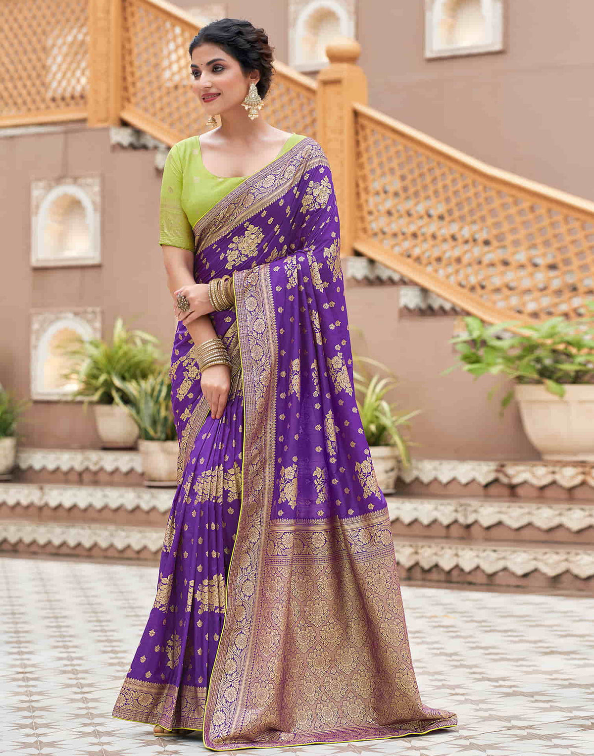 Sudathi Violet Woven Banarasi Silk Saree