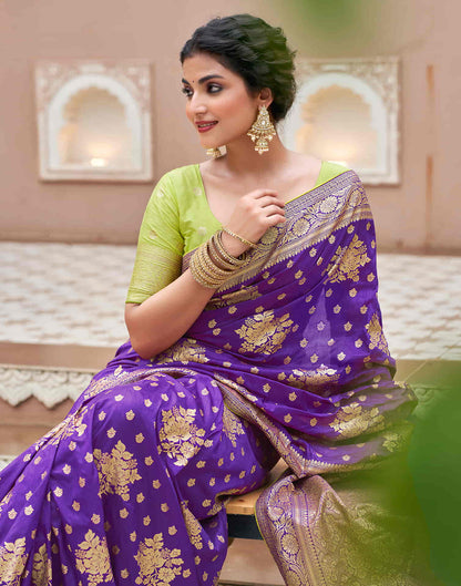 Sudathi Violet Woven Banarasi Silk Saree - PUSHMYCART