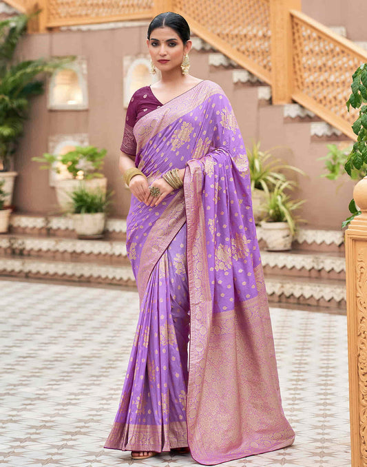 Sudathi Lavender Woven Banarasi Silk Saree