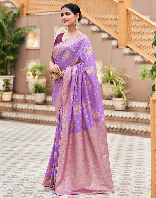 Sudathi Lavender Woven Banarasi Silk Saree - PUSHMYCART