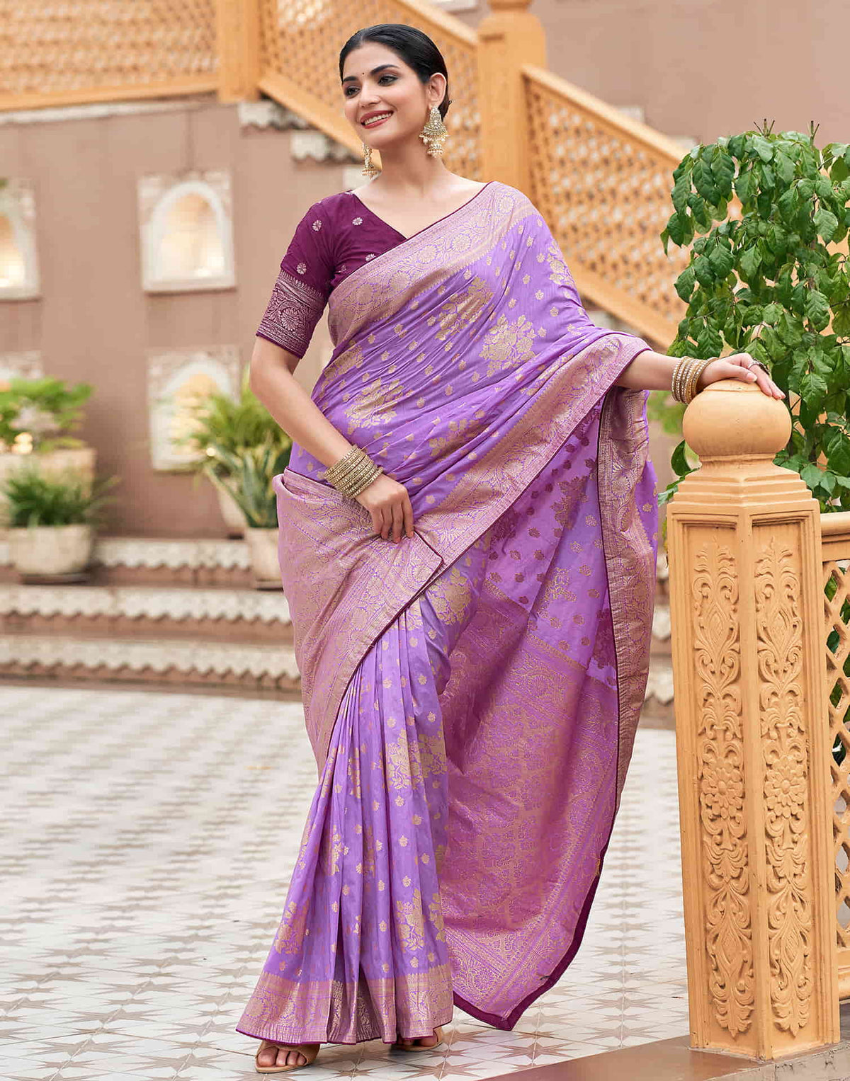 Sudathi Lavender Woven Banarasi Silk Saree - PUSHMYCART