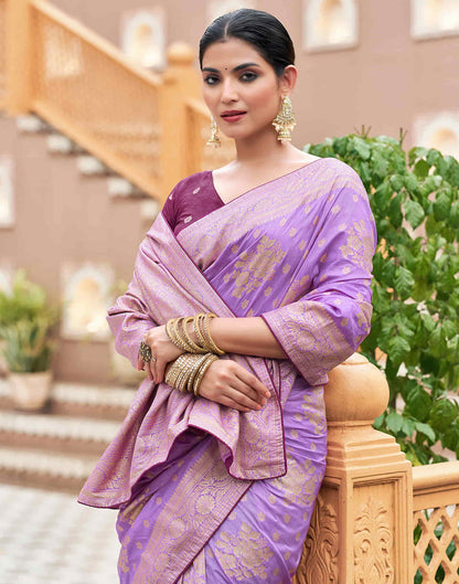 Sudathi Lavender Woven Banarasi Silk Saree - PUSHMYCART