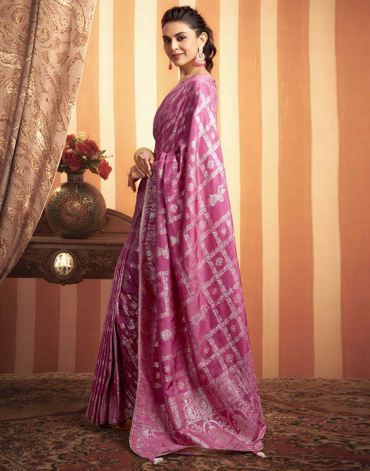 Sudathi Pink Woven Banarasi Cotton Saree - PUSHMYCART