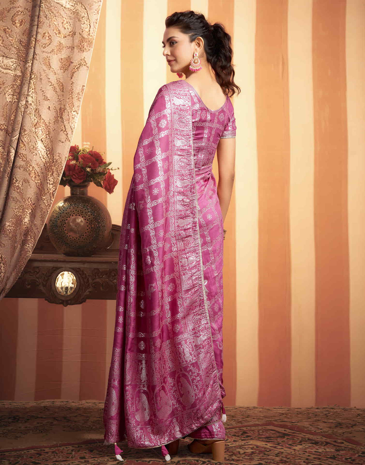 Sudathi Pink Woven Banarasi Cotton Saree - PUSHMYCART