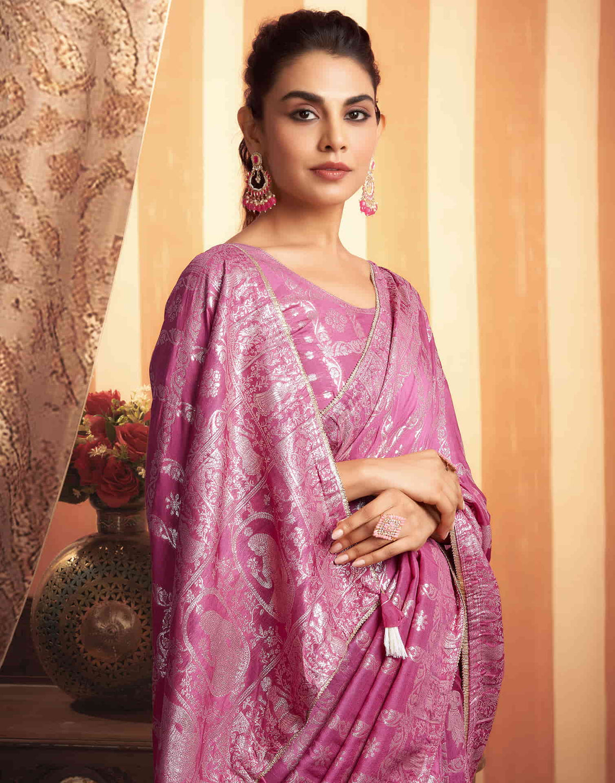 Sudathi Pink Woven Banarasi Cotton Saree - PUSHMYCART