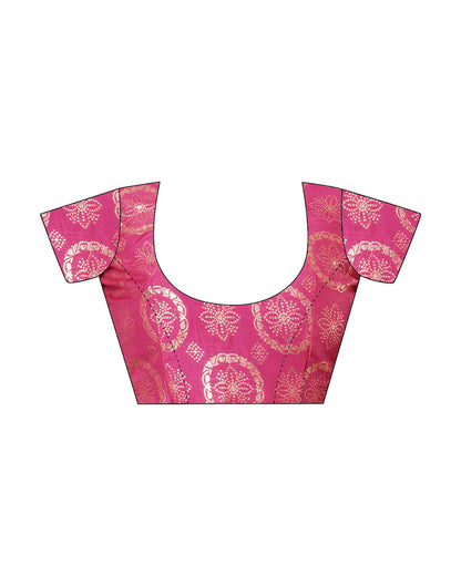 Sudathi Bright Pink Woven Banarasi Cotton Saree - PUSHMYCART