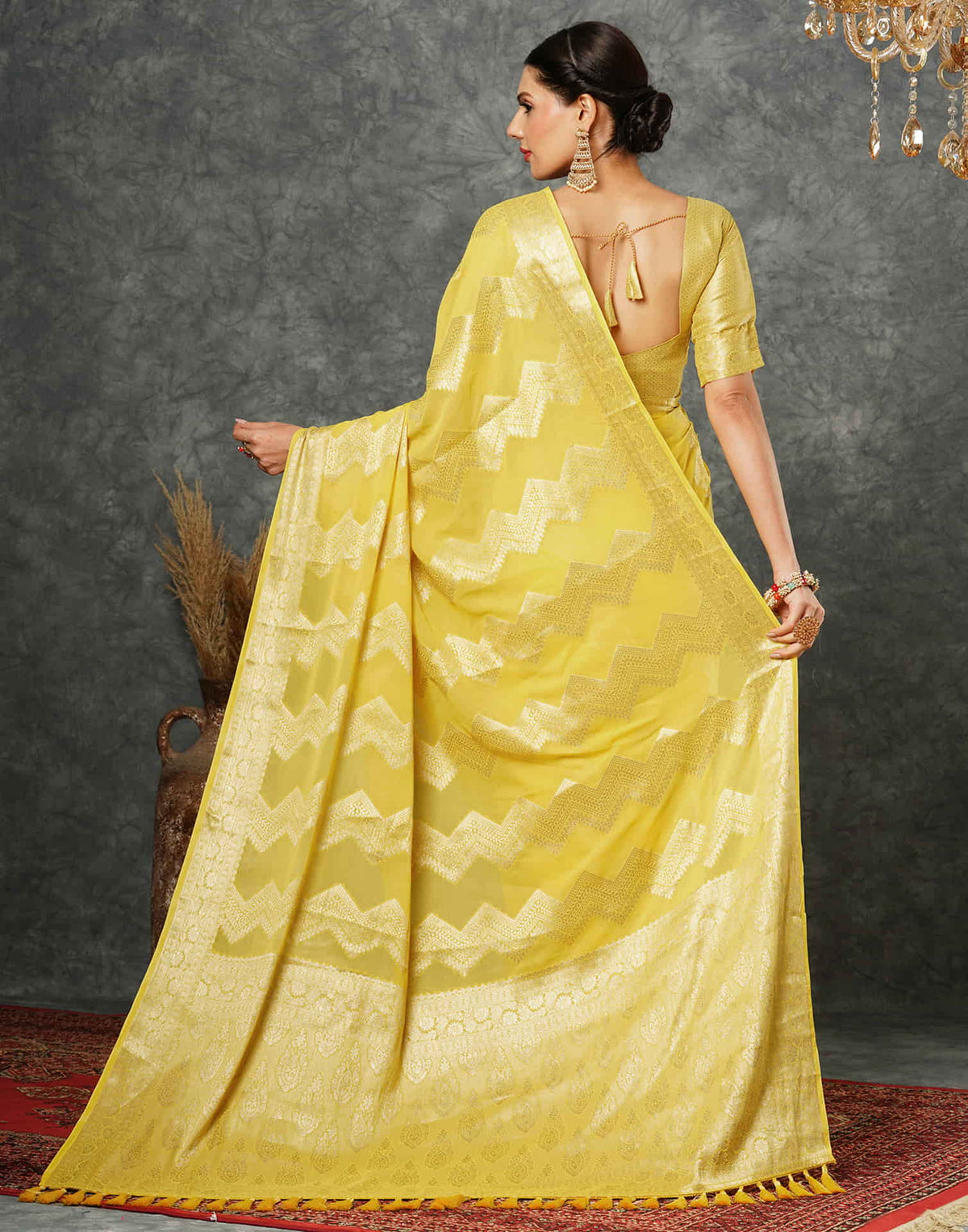 Sudathi Yellow Woven Banarasi Georgette Saree - PUSHMYCART