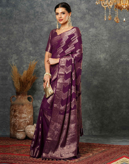 Sudathi Wine Woven Banarasi Georgette Saree - PUSHMYCART