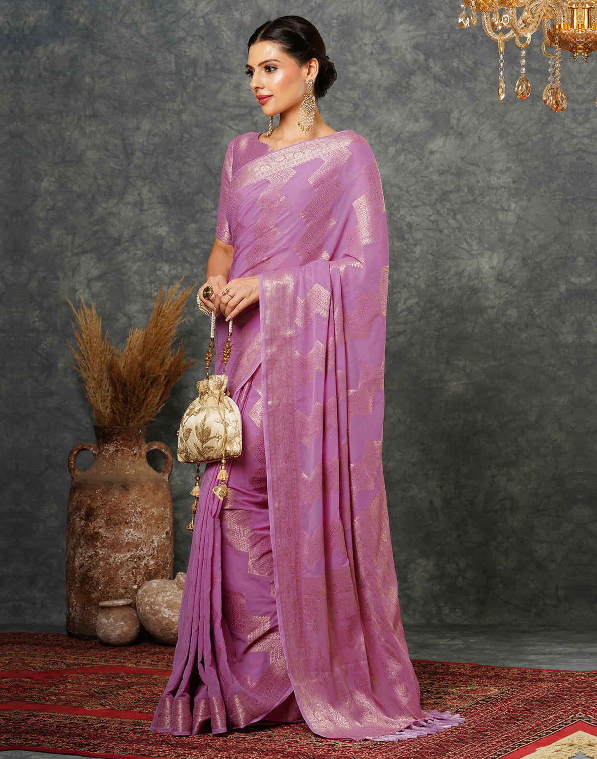 Sudathi Light Purple Woven Banarasi Georgette Saree - PUSHMYCART