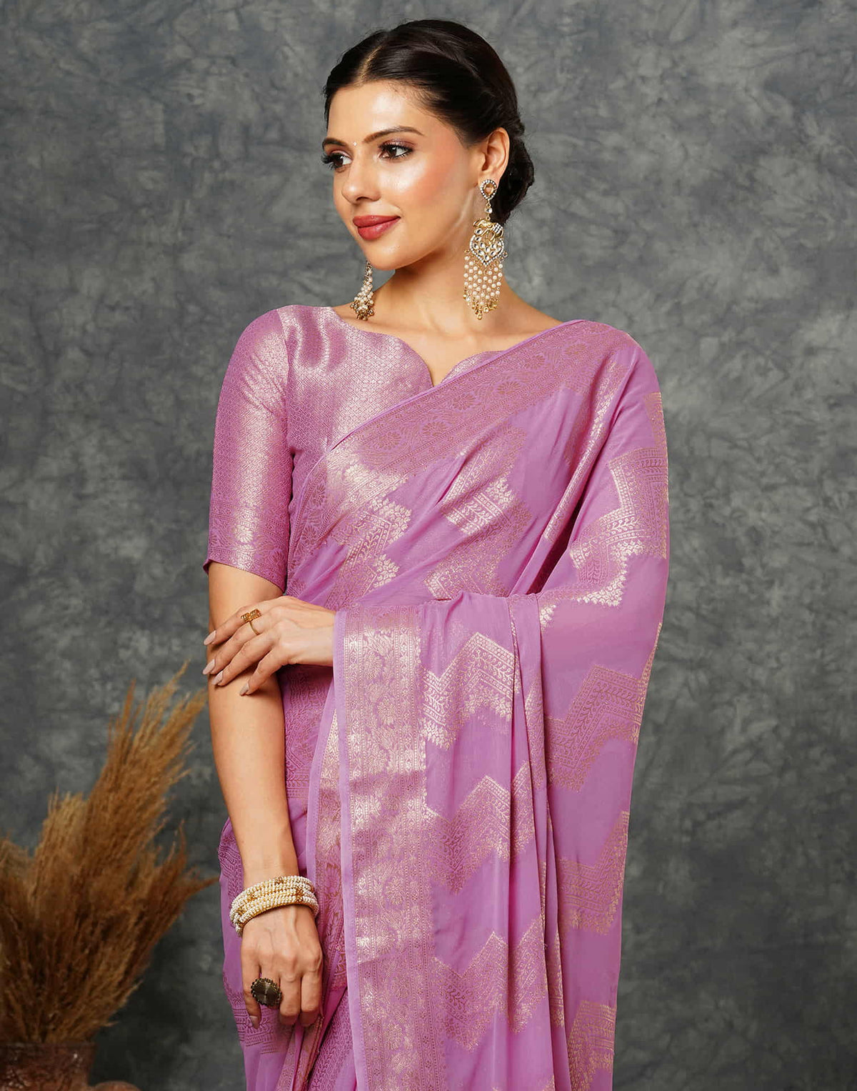 Sudathi Light Purple Woven Banarasi Georgette Saree - PUSHMYCART