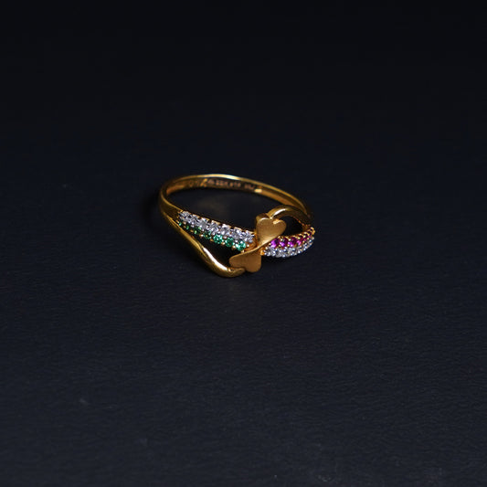 Pure Gold Impon Love Design Ring With Pink,Green And White Stones 2.16g
