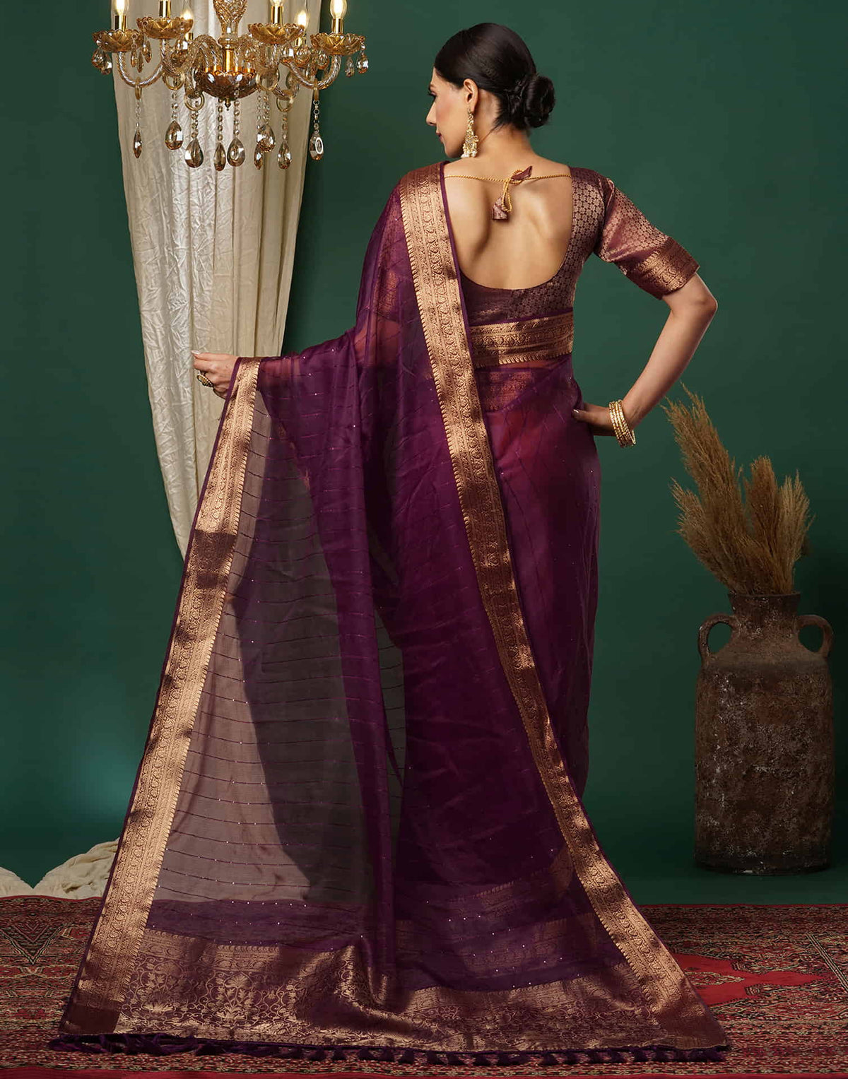 Sudathi Wine Woven Organza Saree - PUSHMYCART