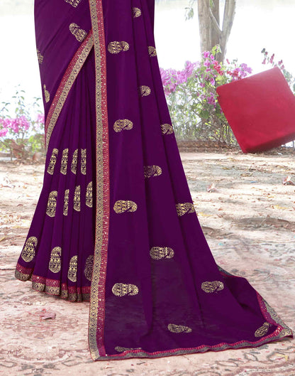 Sudathi Dark Purple Embroidery Georgette Saree - PUSHMYCART