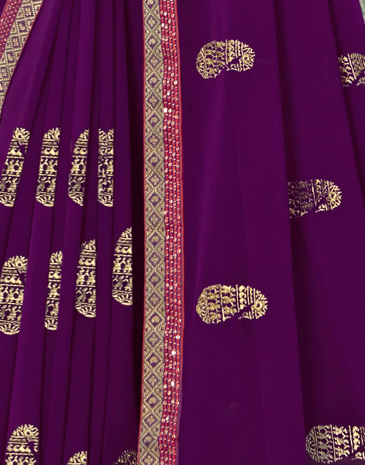 Sudathi Dark Purple Embroidery Georgette Saree - PUSHMYCART