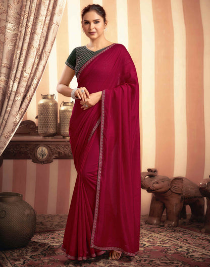 Sudathi Cherry Red Stone Work  Embellished Silk Saree - PUSHMYCART