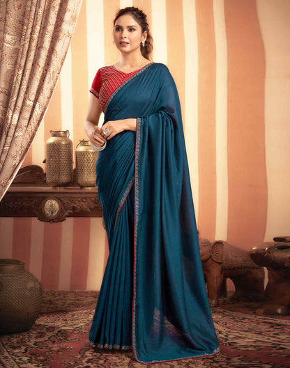 Sudathi Rama Blue Stone Work  Embellished Silk Saree