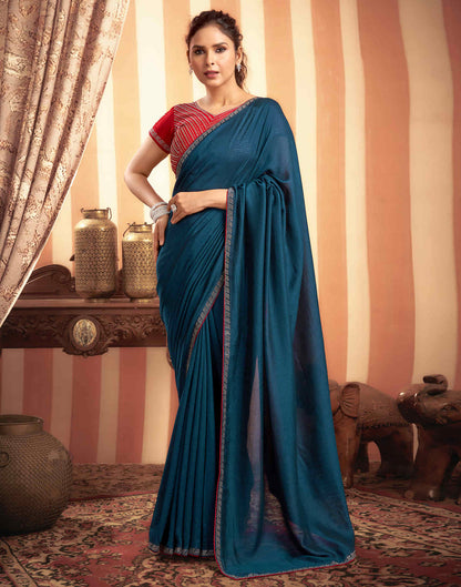 Sudathi Rama Blue Stone Work  Embellished Silk Saree - PUSHMYCART