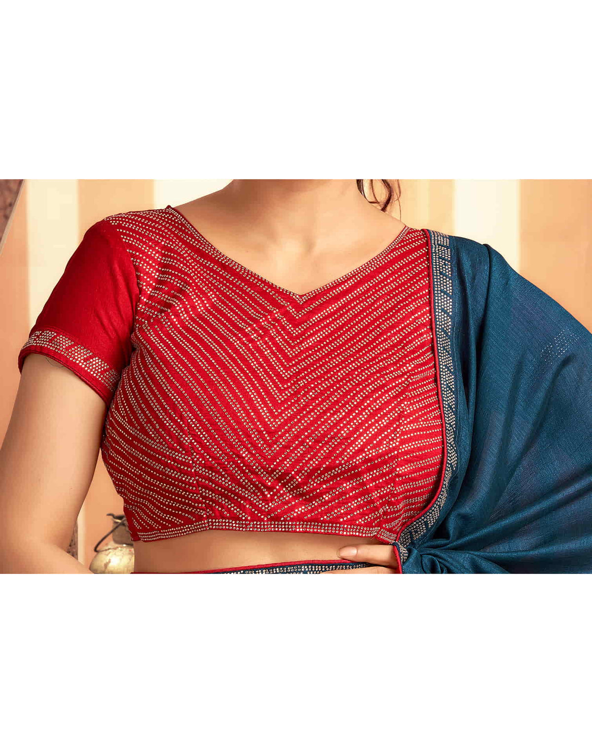 Sudathi Rama Blue Stone Work  Embellished Silk Saree - PUSHMYCART