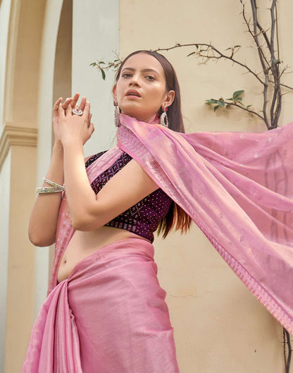 Sudathi Light Pink Stone Work Embellished Silk Saree - PUSHMYCART