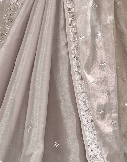 Sudathi Grey Stone Work Embellished Silk Saree - PUSHMYCART