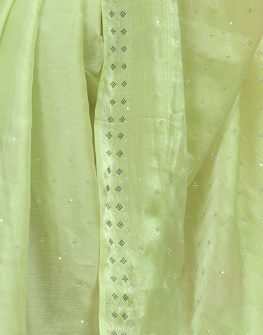 Sudathi Light Green Stone Work Embellished Silk Saree - PUSHMYCART