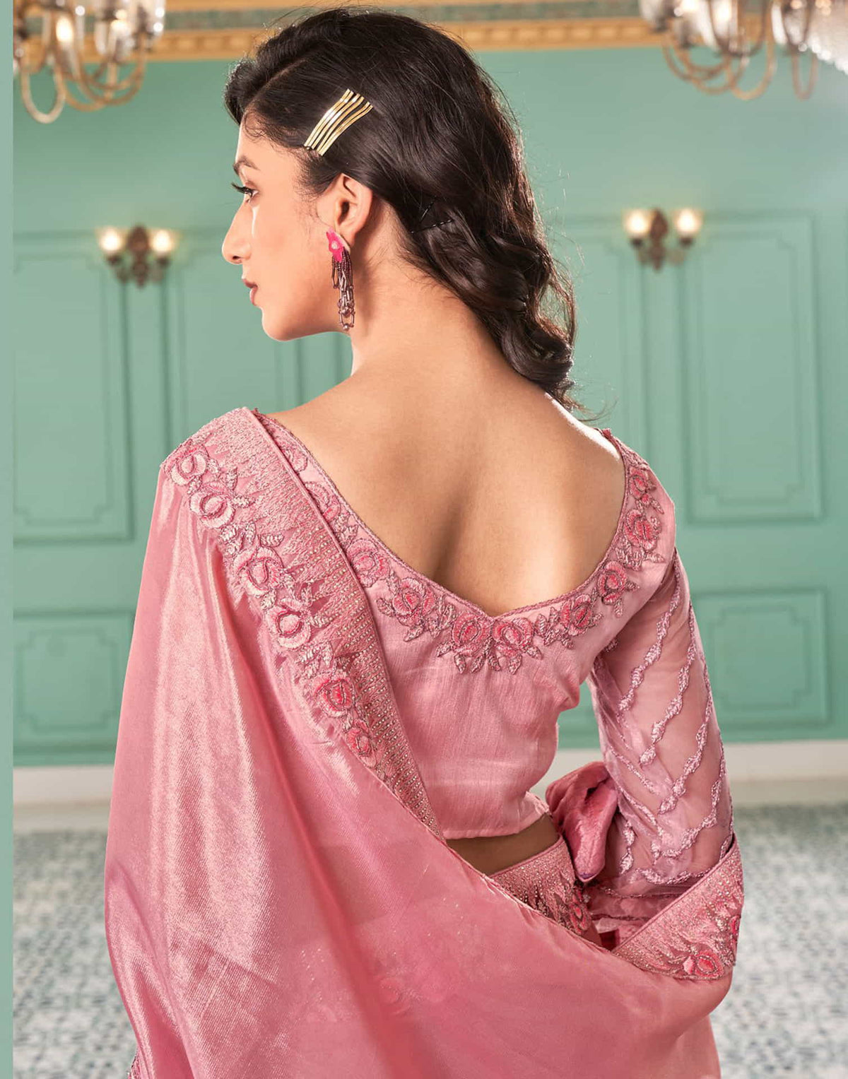 Sudathi Rose Pink Embroidery Silk Saree - PUSHMYCART