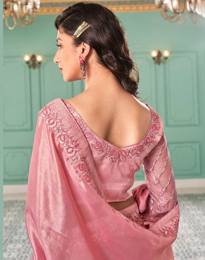Sudathi Rose Pink Embroidery Silk Saree - PUSHMYCART