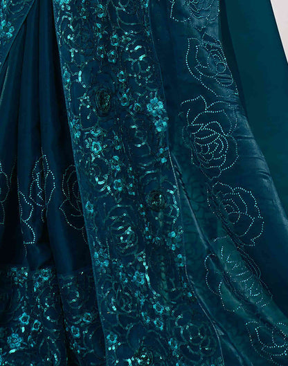 Sudathi Rama Blue Sequence Embroidery Silk Saree - PUSHMYCART