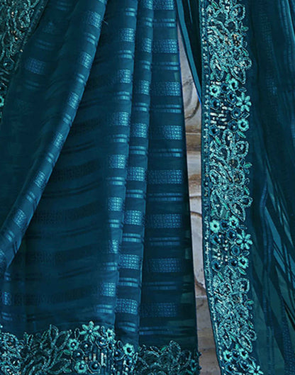Sudathi Rama Blue Sequence Embroidery Chiffon Saree - PUSHMYCART