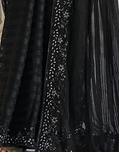 Sudathi Black Sequence Embroidery Chiffon Saree - PUSHMYCART