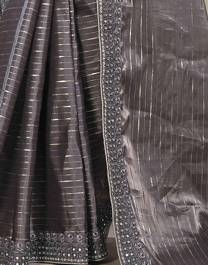 Sudathi Dark Dusty Mauve Embroidery Silk Saree - PUSHMYCART