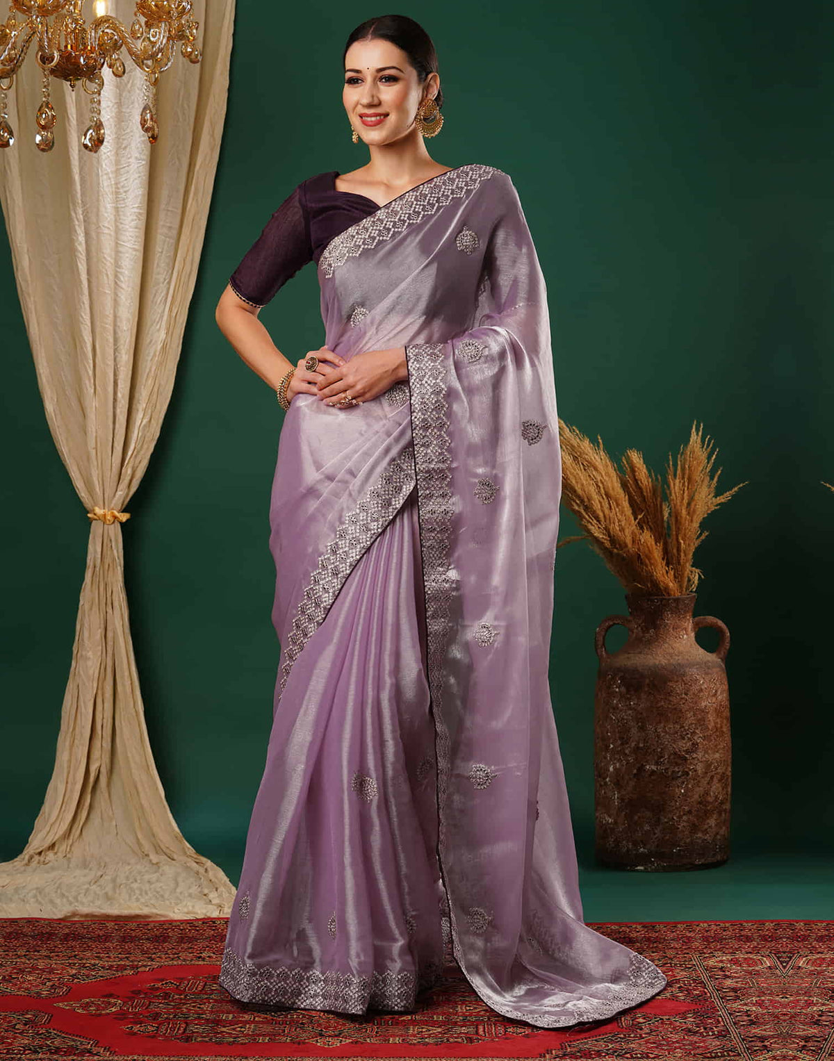 Sudathi Light Purple Embroidery Silk Saree - PUSHMYCART