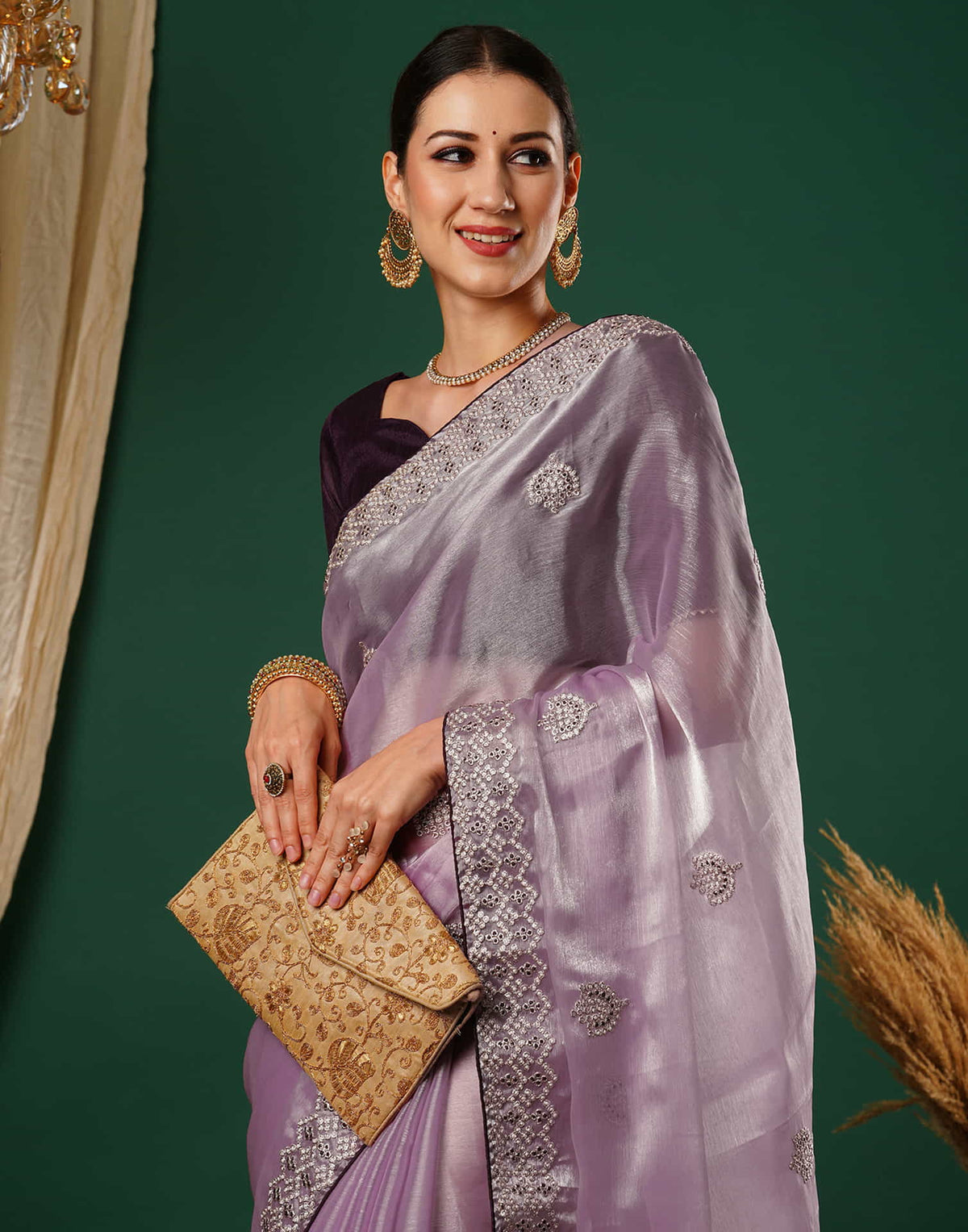 Sudathi Light Purple Embroidery Silk Saree - PUSHMYCART