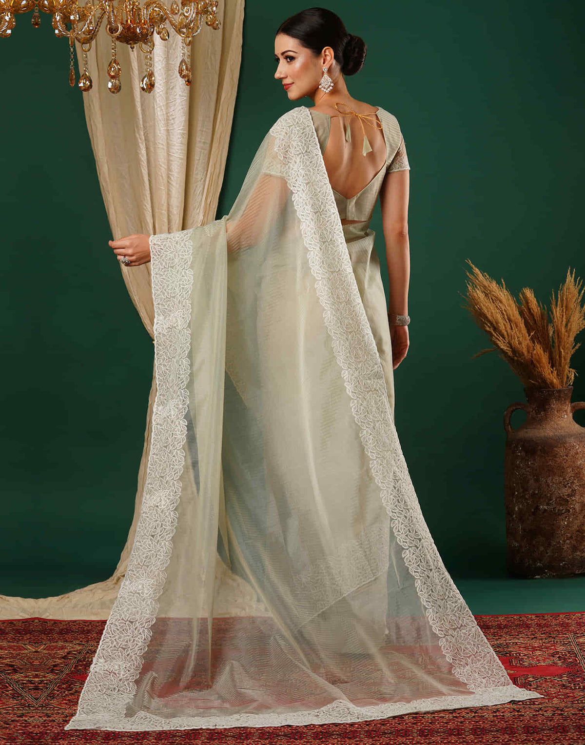 Sudathi Light Pista Green Embroidery Net Saree - PUSHMYCART