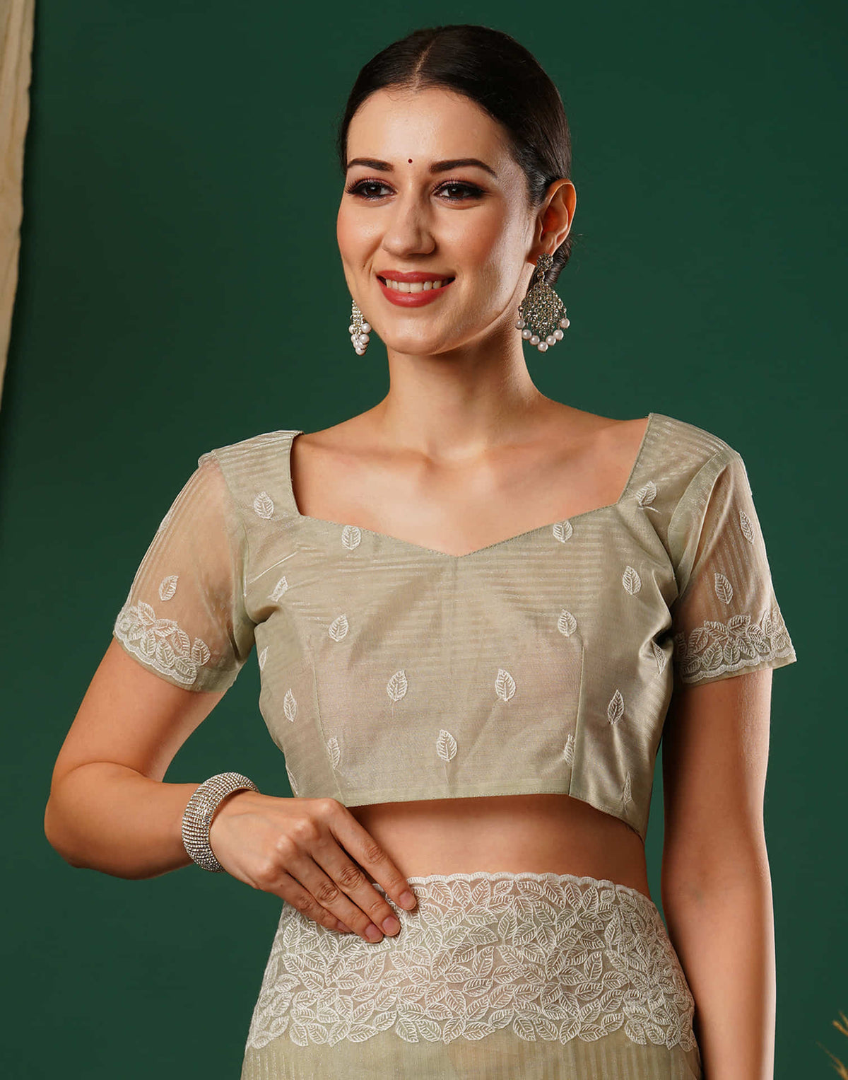 Sudathi Light Pista Green Embroidery Net Saree - PUSHMYCART
