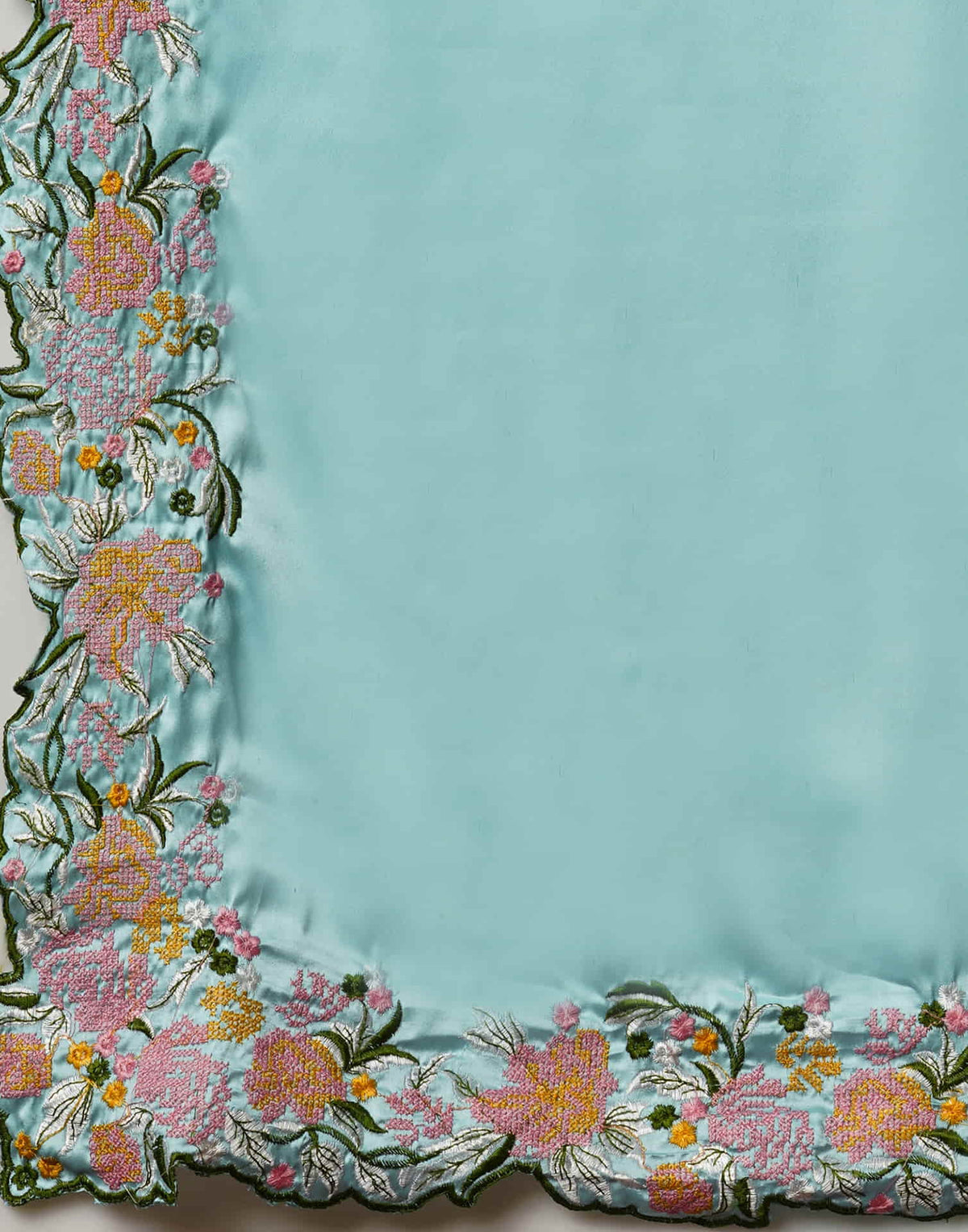 Sudathi Sky Blue Embroidery Satin Saree - PUSHMYCART