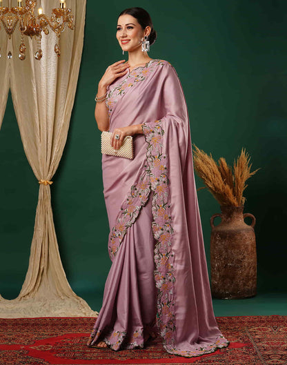 Sudathi Dusty Pink Embroidery Satin Saree