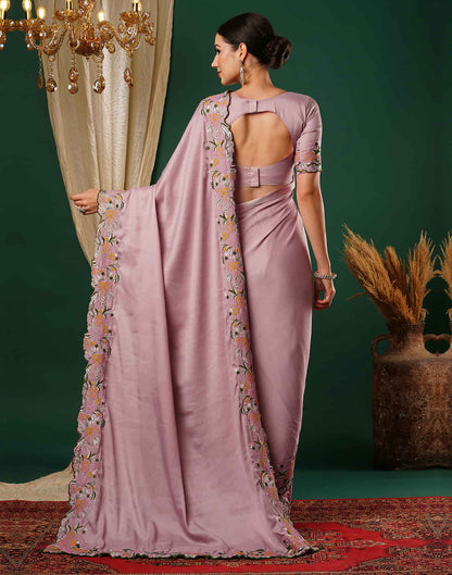 Sudathi Dusty Pink Embroidery Satin Saree - PUSHMYCART