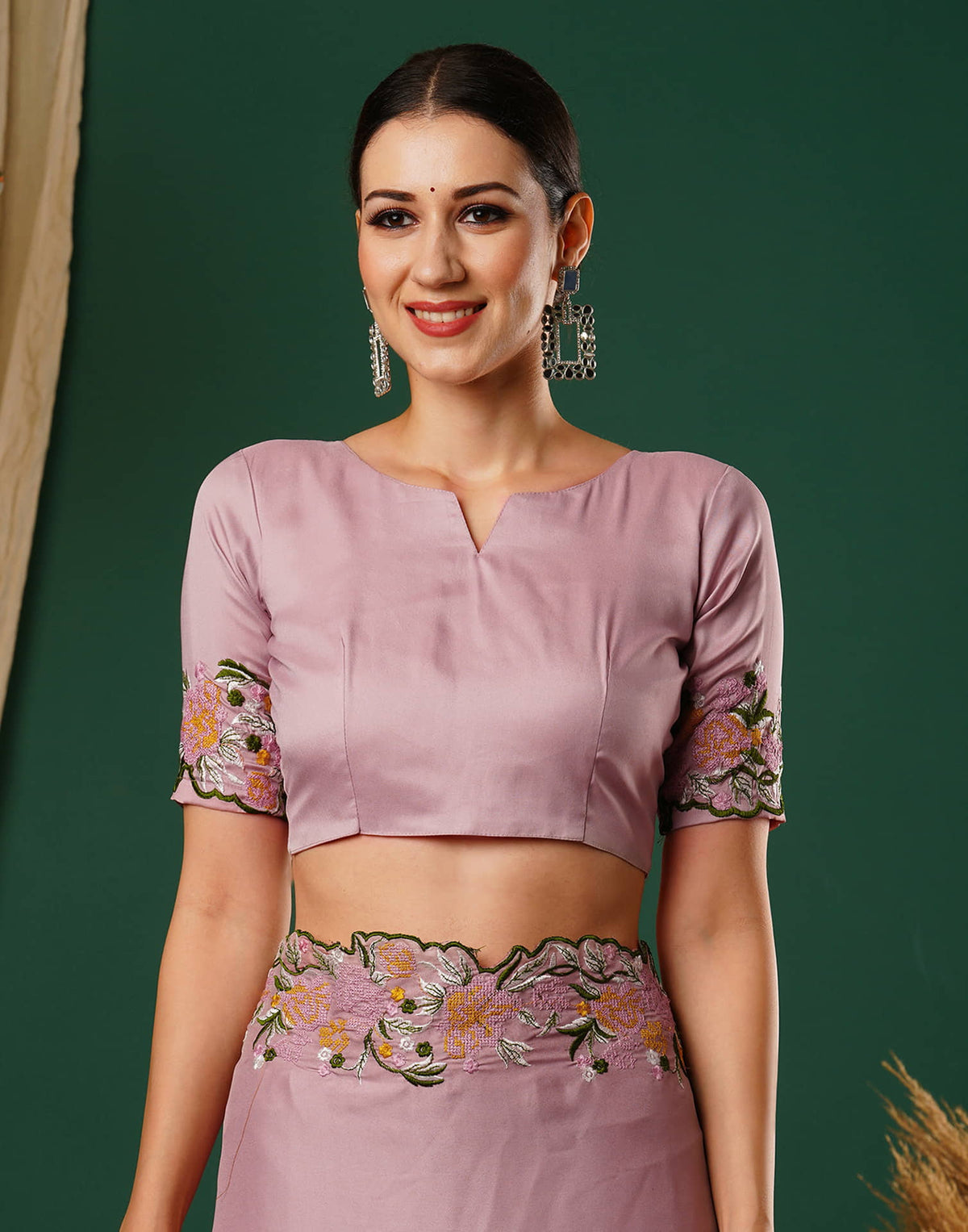 Sudathi Dusty Pink Embroidery Satin Saree - PUSHMYCART