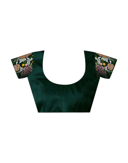 Sudathi Dark Green Embroidery Satin Saree - PUSHMYCART