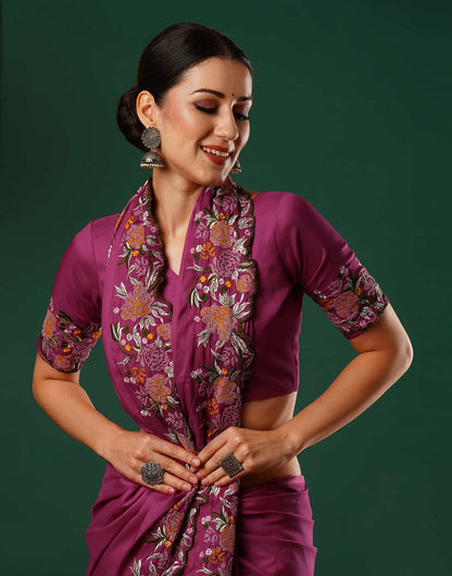 Sudathi Rani Pink Embroidery Satin Saree - PUSHMYCART
