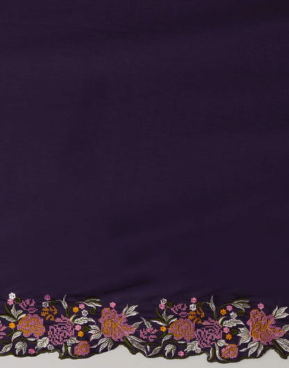 Sudathi Deep Purple Embroidery Satin Saree - PUSHMYCART