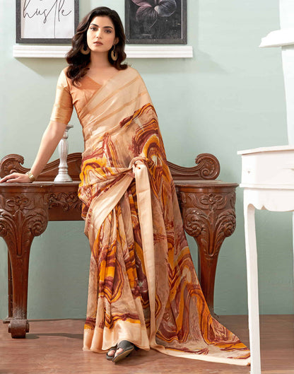 Sudathi Cream Printed Georgette Saree - PUSHMYCART