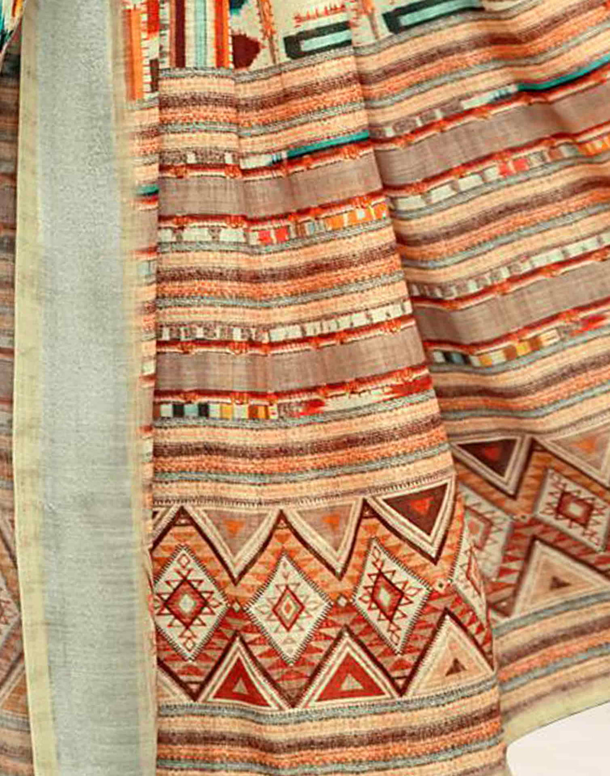 Sudathi Cream Zari Printed Linen Saree - PUSHMYCART